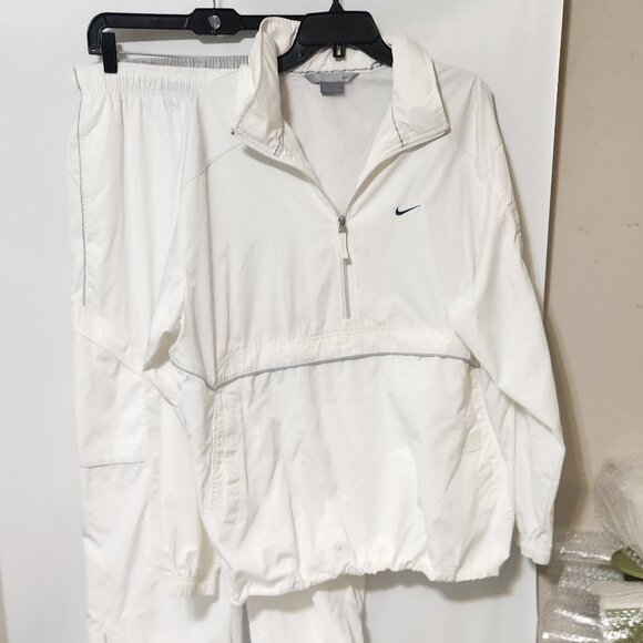 Nike Solo Swoosh Satin Anorak Jacket/Pants Set White/Grey SIZE Large - Picture 1 of 6